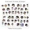 Sticker book with Planner Stickers - Zuri / Light skin, SB013, 9 mini sheets, 60 stickers