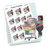 Market Day Planner Sticker | Shopping Cart Girl | Supermarket Illustration | Jada, S1453